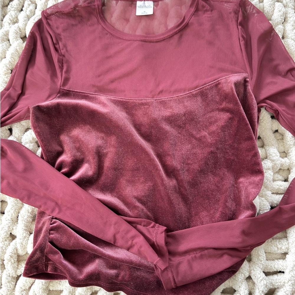 Wild Fable Velvet Long Sleeve Top - Deep Red